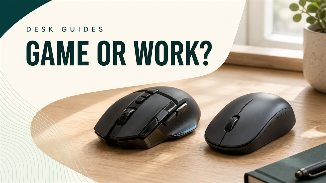 Gaming mouse and office mouse side by side for a desk-work feature comparison