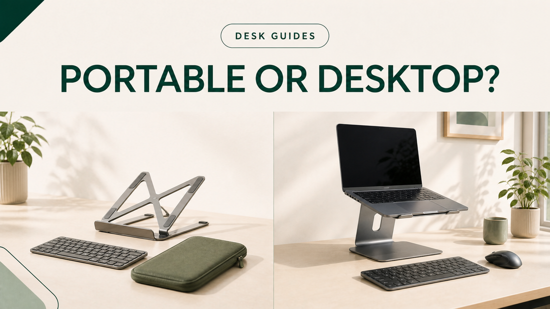 Portable and desktop laptop stand setups compared side by side