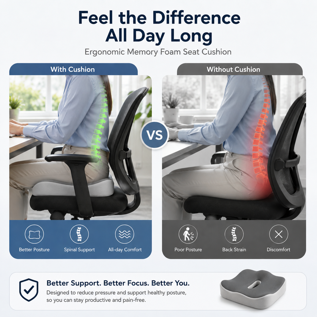 FormaDeskCo memory foam seat cushion with center groove on an office chair