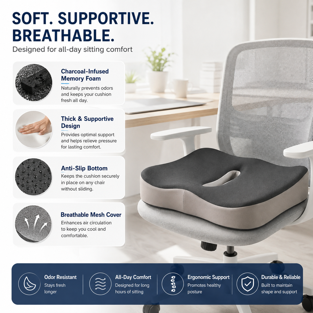 FormaDeskCo seat cushion in use at a home desk