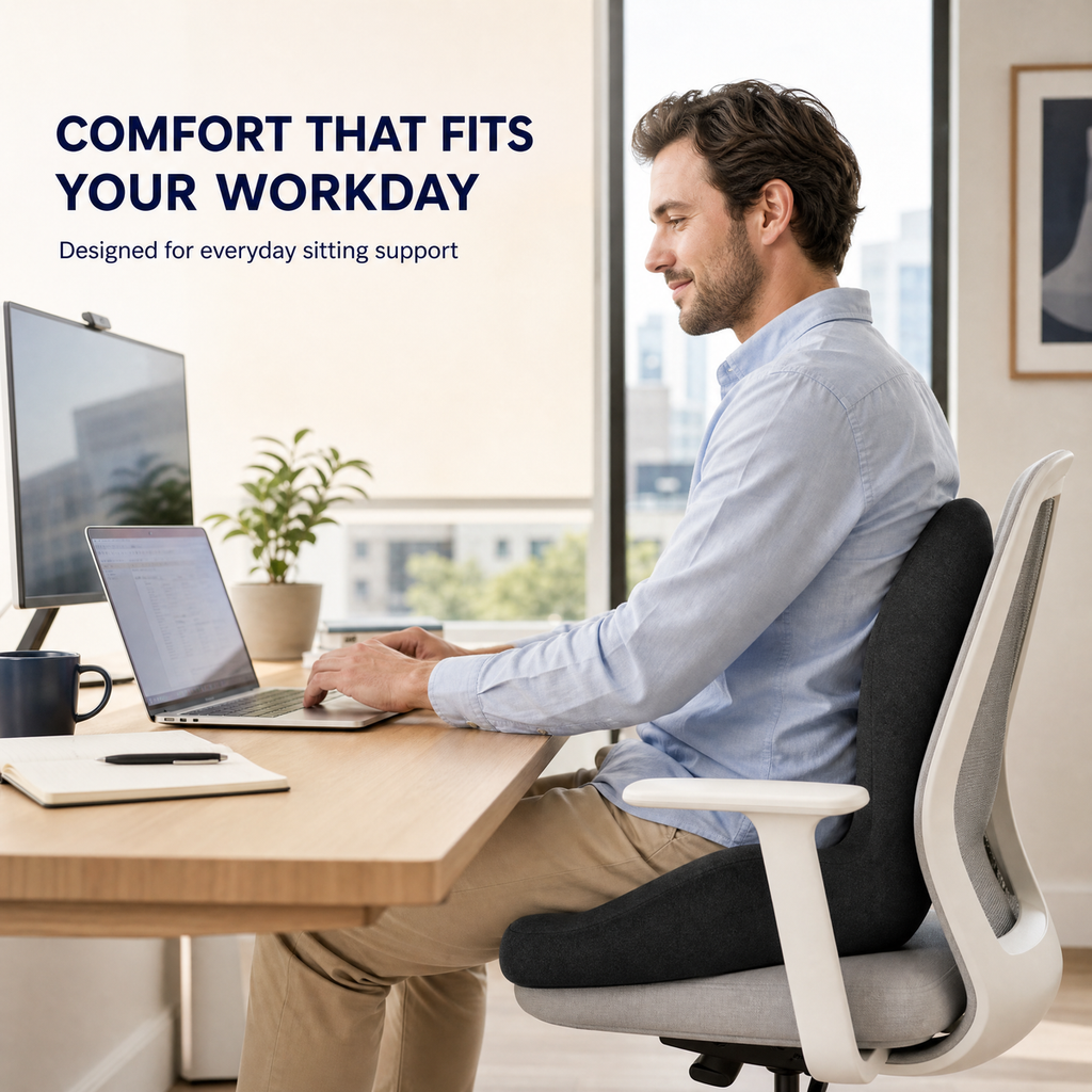 FormaDeskCo seat and back cushion in everyday desk use