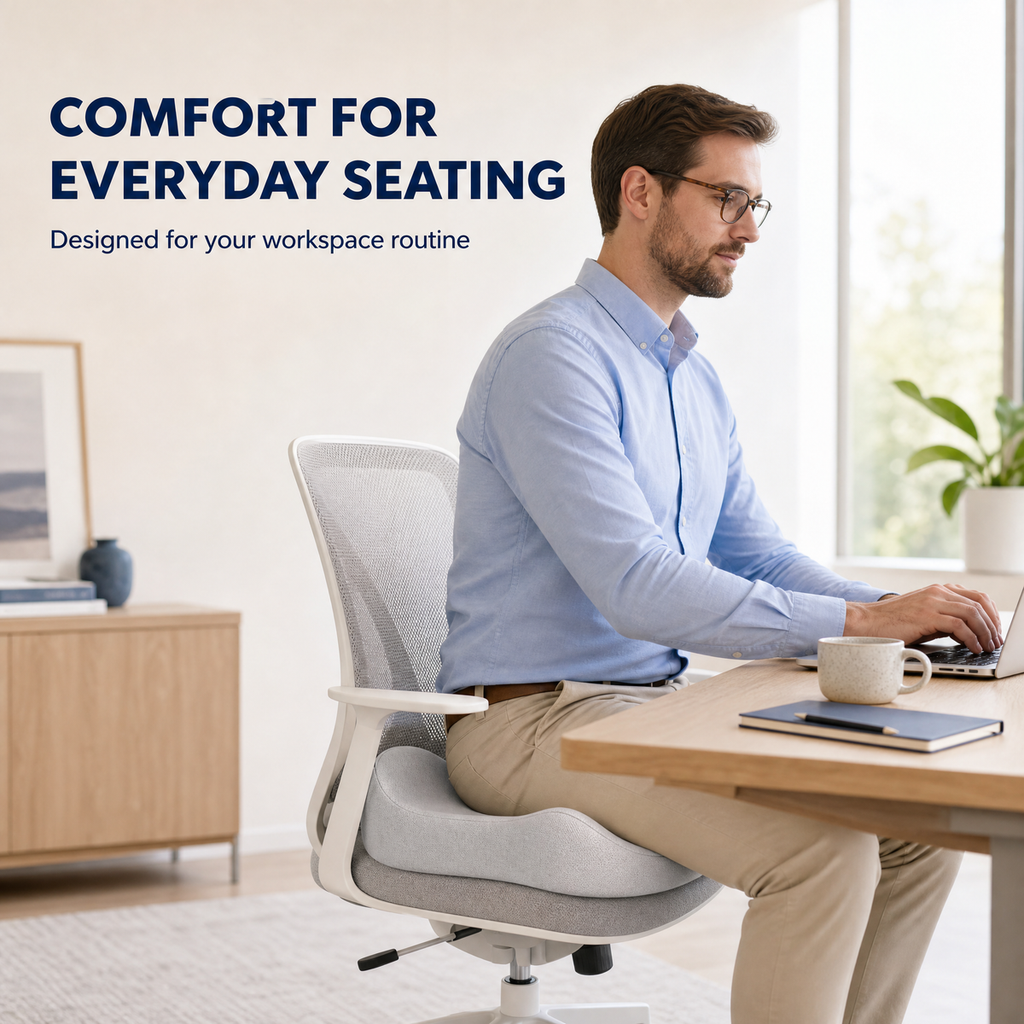 FormaDeskCo woven seat cushion in everyday desk use