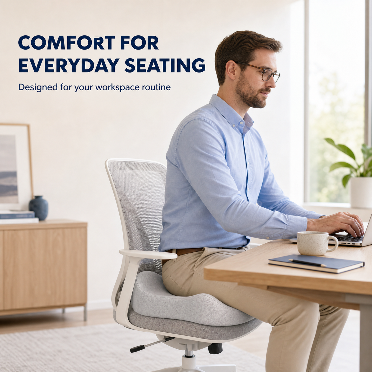 FormaDeskCo woven seat cushion in everyday desk use